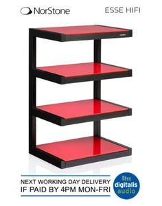 Norstone Esse HiFi Rack Audio Stand 4 Shelves AV Furniture Black Satin/Red Glass - Picture 1 of 8