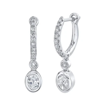 14K Weiß Gold Oval Diamant Ohrringe Natürlich Blende Set Ohrhänger 0.62 Karat - Bild 1 von 3