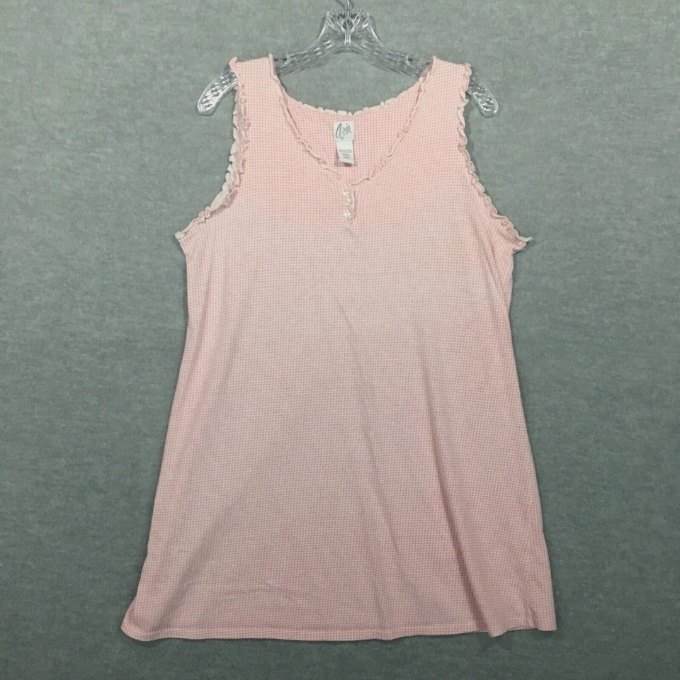 Camisón corto Aria L sin mangas rosa granja cuello en V tejido guinga Henley sin mangas Foto 1 de 4