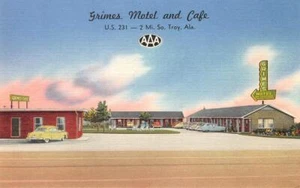 Troy, Alabama GRIMES MOTEL & CAFE Roadside Pike County Linen Vintage Postcard - Picture 1 of 2