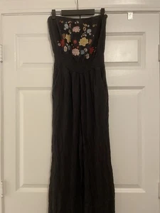 Xhilaration Damen Jumpsuit Hose dunkelgrau Blumen bestickt mit Taschen - Gr. M - Bild 1 von 9