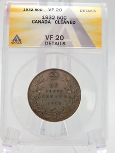1932 Canada King George V Half Dollar 50 Cent Coin ANACS VF 20 Details (BT702) - Picture 1 of 4