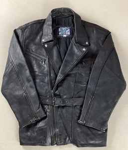 Vintage Leather Biker Jacket Motorcycle Jacket Black EU Size 50 46” - Picture 1 of 21