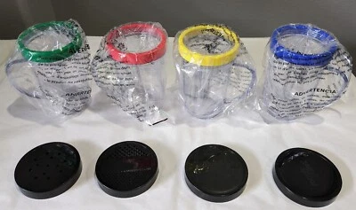 Magic Bullet Blender Mugs Cups With Lip Rings & Lids Replacement Parts NEW - Image 1 of 3