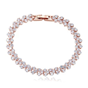 18K Rose Gold GF Made With Swarovski Element Sparking Cluster Tennis Bracelet - Picture 1 of 7
