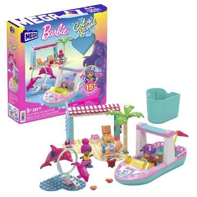 MEGA Barbie Color Reveal Dolphin Exploration Building Toy with 15 Surprises - Image 1 of 4