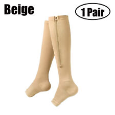 Zip Up Compression Socks High Leg Support Knee Slimming Stocking Open Toe Unisex