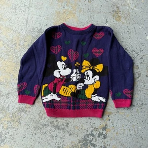 Vintage 80’s Disney Mickey And Minnie Knit Sweater - Picture 1 of 6