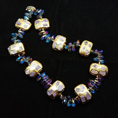 Gargantilla rectangular piedras naturales púrpura charoite chips collar con cuentas Foto 1 de 4