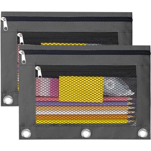 Pencil Pouch 3 Ring, Zipper Pencil Pouches Case Binder Cosmetic Bag 2 Pack - Picture 1 of 6