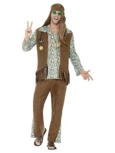 Smiffys 60s Hippie Costume, with Trousers, Top, Waistcoat, (Size M) - Picture 1 of 1