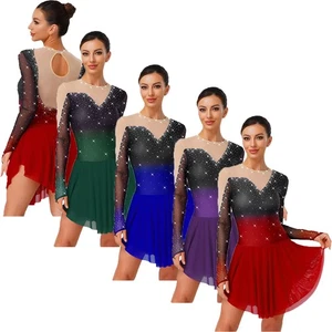 Womens Dancewear Gymnastics Dress Chiffon Dresses Gradient Figure Skating Mesh - Picture 1 of 59