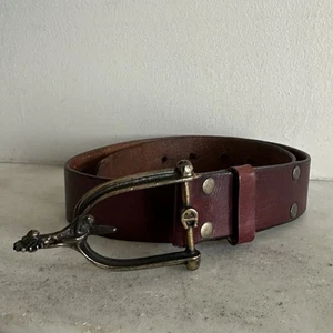Vintage Etienne Aigner 1.25 inch Leather Belt with Horse Spur Buckle S - Picture 1 of 6