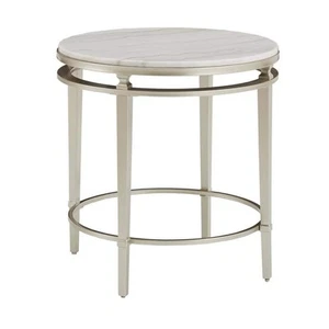 HomeSullivan Champagne Silver Round Marble Top End Table - Picture 1 of 9