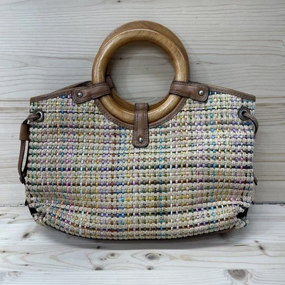 Cartera Fossil Mango de Madera Colorido Tejido Cuero Borde Correa para el Hombro 14" Ancho Foto 1 de 4