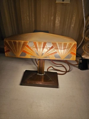 RARE HEAVY Antique McFaddin Everalite #7 Bellova #7873 Geometric Desk Lamp - Image 1 of 4