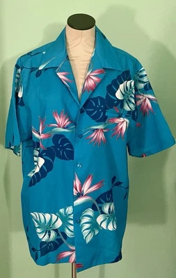 Camisa Hilo Hattie Azul Rosa Hawaiana Abotonada Para Hombre XL De Colección Foto 1 de 4