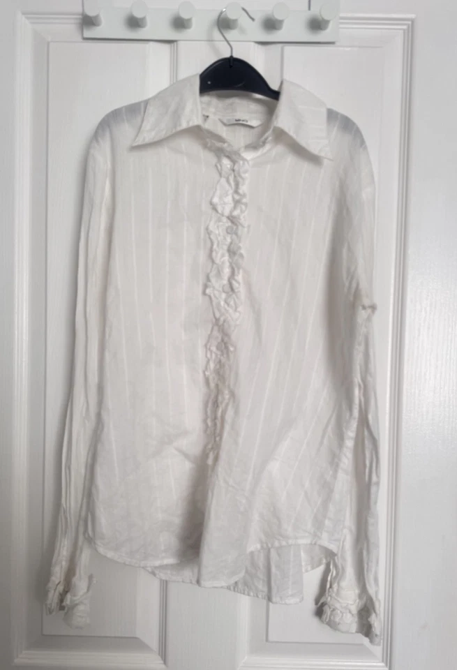 Mango White Shirt W/ Ruffles Details On Front & Sleeves Cuffs Women’s UK Size 12 - Image 1 of 4