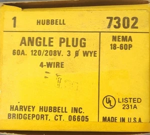 HUBBELL 7302 ANGLE PLUG 60A 120/208V 3PH WYE 4WIRE NEMA 18-60P - Picture 1 of 5