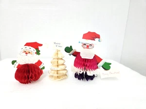 Vintage Punze kleine Waben Tischplatte Weihnachtsschmuck 2 Weihnachtsmänner 1 Baum - Bild 1 von 14