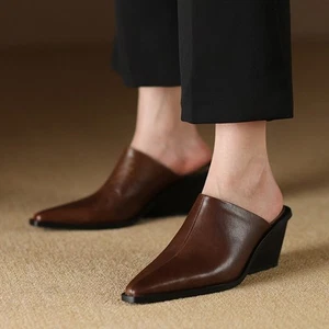 Ciabatta donna Occident Runway inglese a punta mules tacco alto zeppa pelle - Foto 1 di 27
