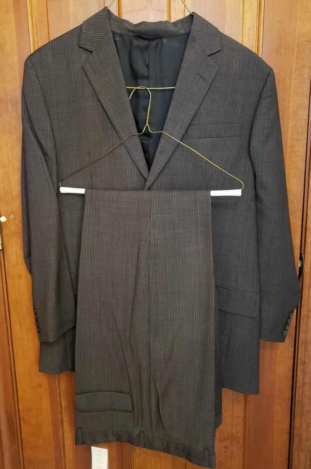 NEW Vintage French Connection 2-Pc Black Pinstripe Suit Sz 40 Jacket, Sz 36 Pant - Image 1 of 4