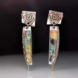 Vintage Spiral Colorful Drop Dangle Earrings 925 Silver Plated Boho Jewelry Gift - Picture 1 of 5