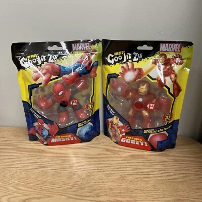 Heroes Of Goo Jit Zu Marvel Iron Man & Spiderman супермягкий и эластичный новый - Изображение 1 из 4