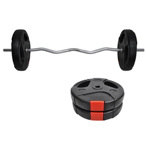 Total 25kg - 120cm Curl Barbell Bar Weight Set + 10kg x 2 Weight Plate - Picture 1 of 7