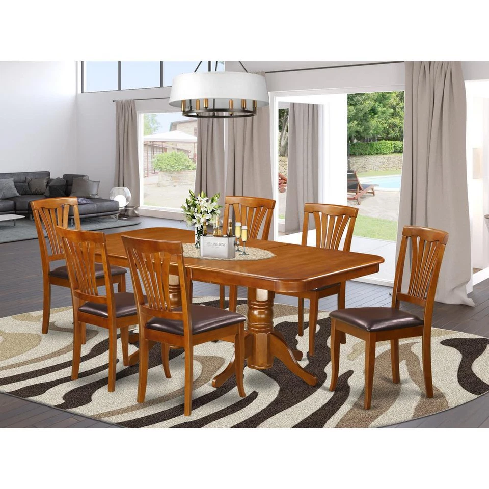 East West Furniture Napoleon 7 Piece 78x40 Rectangular Dining Room Set w/ 6 Chairs - NAAV7-SBR-LC at eFurniture Mart