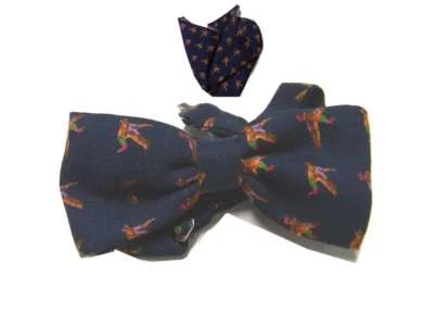 Papillon lana wool cravatta a farfalla uomo blu uccelli caccia animaletti e fazz - Immagine 1 di 4