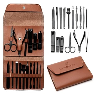 New Nail Kit Clipper Manicure Set 15pc Stainless Steel Pieces w Leather Holder - Picture 1 of 7