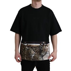 DOLCE & GABBANA T-shirt czarny nadruk w panterkę bawełna krótkie rękawy IT56/ US46 /XXL