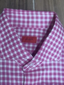 Isaia Napoli Dress Shirt Plaid Gingham Checkered Pink Size 17 | 43 - Picture 1 of 7