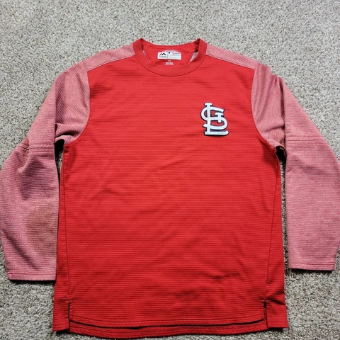St Louis Cardinals Majestic Therma Base Pullover Mens Large Red Long Slv STAINS Cover