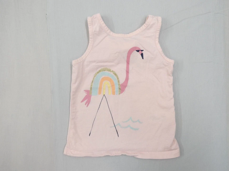 Oshkosh B’gosh Girl’s Tank Top Pink Flamingo Rainbow Graphic Bow Size 24 Months - Image 1 of 4