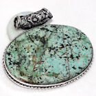 Pendentif africain turquoise plaqué argent 925 pierre précieuse volumineuse fait main 1,7" GW