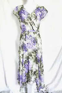 NWT White House Black Market Flutter Sleeve Hydrangea High Low Dress Size 10 Mid - Picture 1 of 23