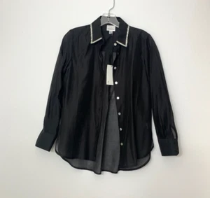 NWT Bailey 44 Top Button Up Black Shirt Rhinestones Trim Long Sleeve Size XS - Picture 1 of 9