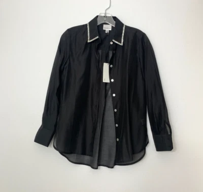 NWT Bailey 44 Top Button Up Black Shirt Rhinestones Trim Long Sleeve Size XS - Image 1 of 4