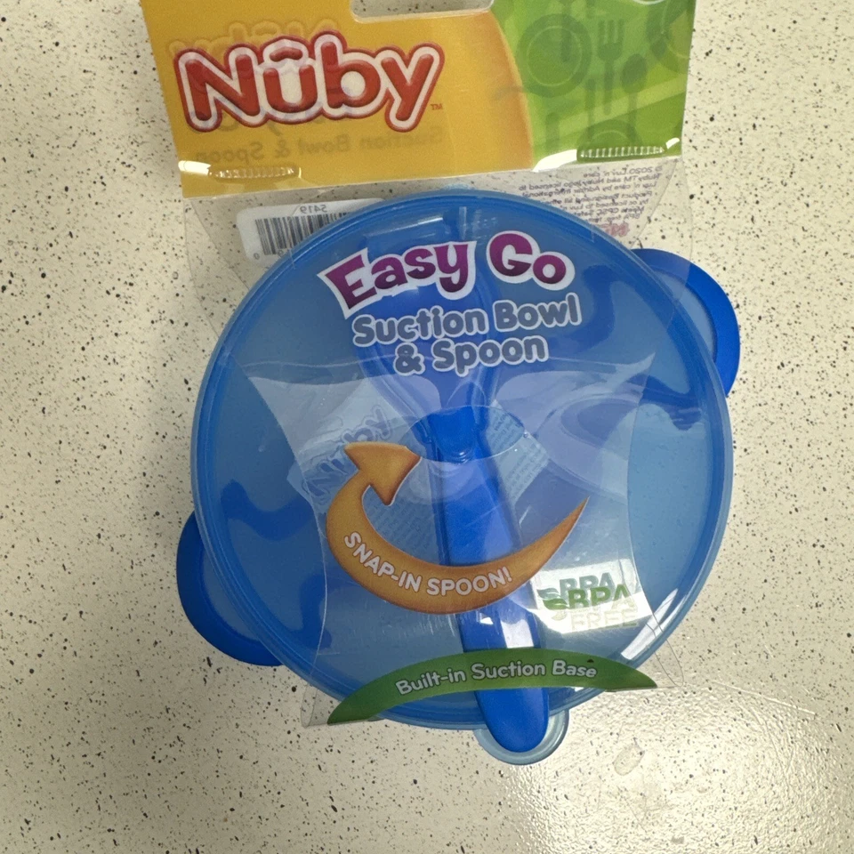 Nuby Bowl Lid Spoon Easy Go Feeding Kit 6+ mo BPA Free Pink Blue Gr New - Image 1 of 4