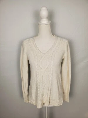 Suéter Pullover Chaps Off White Tejido con Cable Dorado Brillante Para Mujer Pequeño Foto 1 de 4