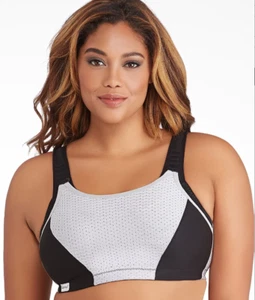 Glamorise  Black/Grey Trim Wire-free Sports Bra, Size 38DD NWOT - Picture 1 of 1