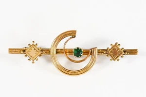 Broche de estrás con barra de media luna lleno de oro victoriano - Imagen 1 de 6