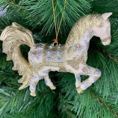 Christbaumschmuck wunderschönes Pferd in creme verziert mit gold-silber 12cm - Bild 1 von 4