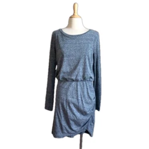 LEITH Women's Large Grey Blouson Knit Long Sleeve Ruched Mini Dress Casual Comfy - Picture 1 of 9