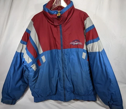 Rare Colorado Avalanche Vintage 90's Turbo Zone Zip Hooded Puffer Jacket XL NHL Cover
