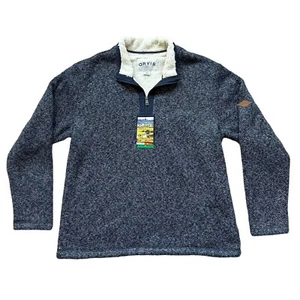 Mens Orvis Half Zip Pullover Fleece Lined Super Soft Navy Blue XL New - Picture 1 of 9