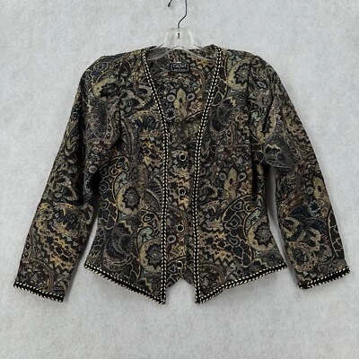 Vintage RARE Cachet Collarless Jacket 11/12 Floral Tapestry Puff Sleeve 90s - Image 1 of 4