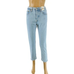 Levi's Premium 501 Women's Blue High Rise Straight Fit Cropped Jeans W25 L26 - Picture 1 of 17
